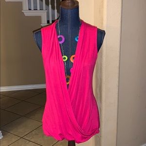 Rayon Spandex Hot Pink Deep Plunge Sexy Top